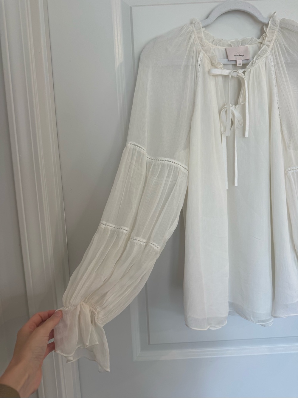 Cinq a Sept White Romy Silk Bell Sleeve Peasant Blouse - Picture 5 of 8